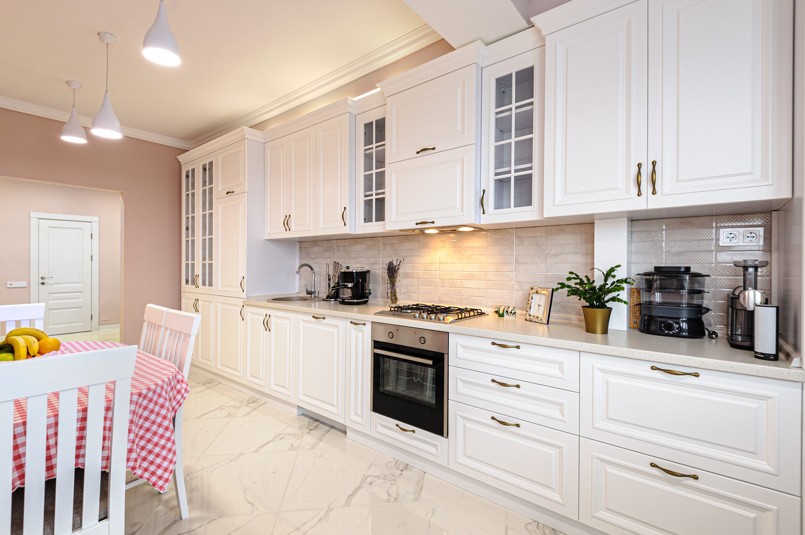 Luxury and simple modern white kitchen interior
