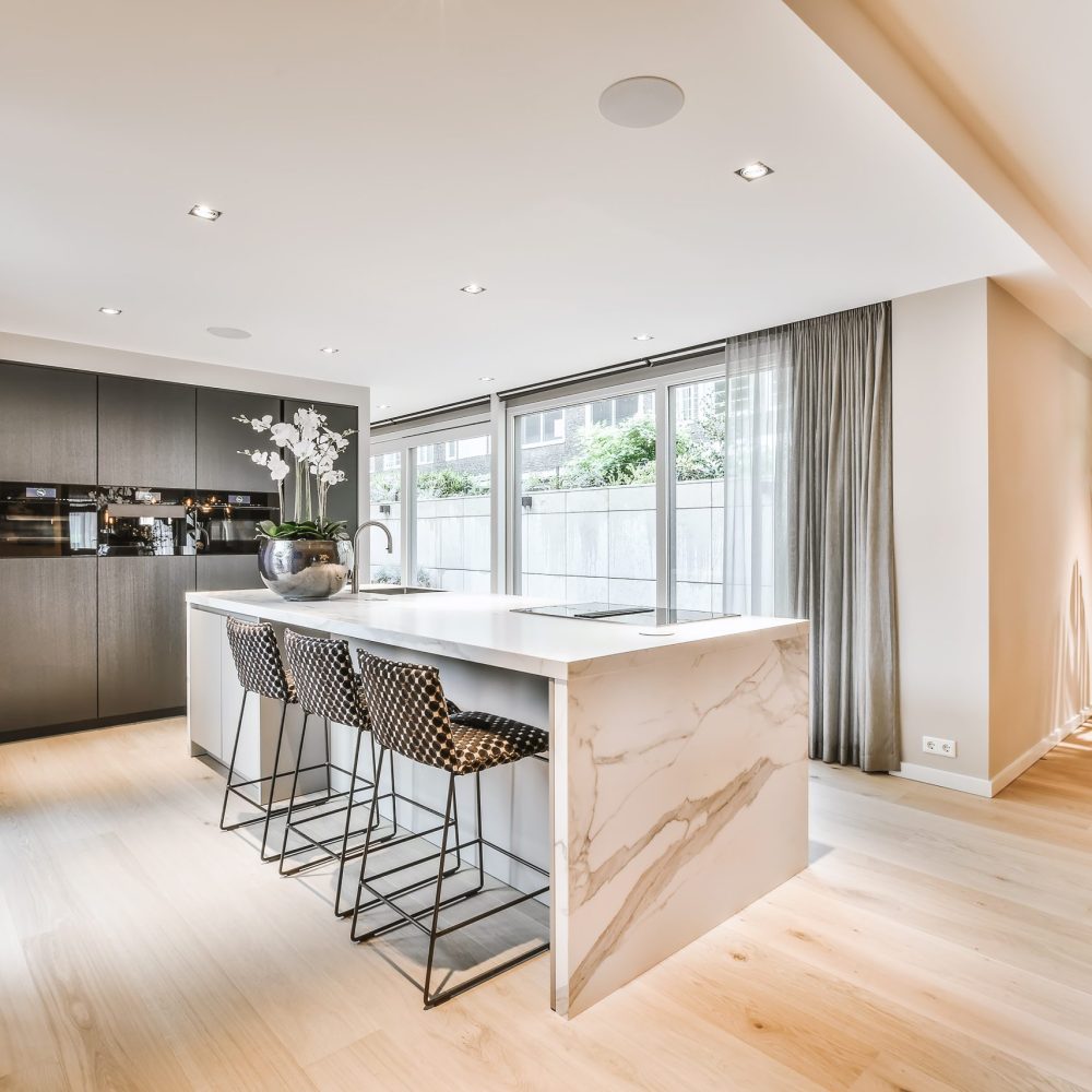A bright luxury kitchen in an elegant house