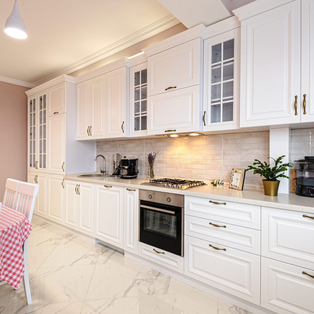 Luxury and simple modern white kitchen interior